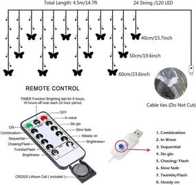 img 2 attached to 🦋 Enchanting Butterfly Curtain Fairy Lights: 120LED 24 Butterflies Twinkle String Lights with Remote, 8 Modes USB Powered Christmas Lights for Wedding, Bedroom, Party Decoration