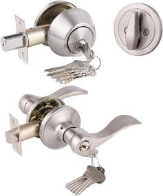 img 4 attached to 🔒 Satin Nickel Finished Keyed Alike Single Cylinder Deadbolt Exterior Door Lever Lockset and Combination Set, Including Door Knob with Lock and Deadbolt - 1Pack