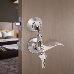 img 3 attached to 🔒 Satin Nickel Finished Keyed Alike Single Cylinder Deadbolt Exterior Door Lever Lockset and Combination Set, Including Door Knob with Lock and Deadbolt - 1Pack