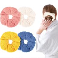 🧖 large microfiber towel hair scrunchies: soft & thick drying scrunchies for wet and dry hair - classic colors logo