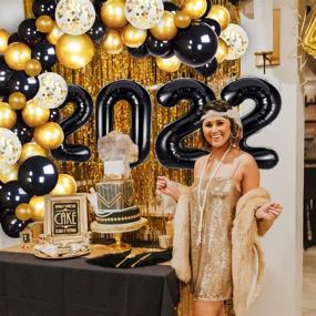 img 2 attached to 2022 New Year's Eve Party Supplies - Happy New Year Balloon Garland in Black Gold, 2022 Balloons & Fringe Curtain for New Year's Party Décor