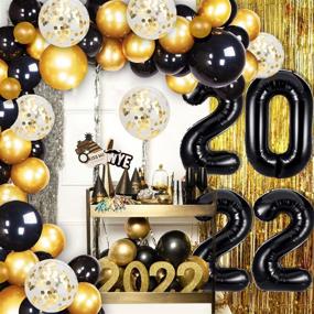 img 3 attached to 2022 New Year's Eve Party Supplies - Happy New Year Balloon Garland in Black Gold, 2022 Balloons & Fringe Curtain for New Year's Party Décor