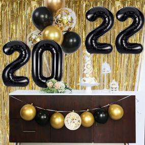 img 1 attached to 2022 New Year's Eve Party Supplies - Happy New Year Balloon Garland in Black Gold, 2022 Balloons & Fringe Curtain for New Year's Party Décor