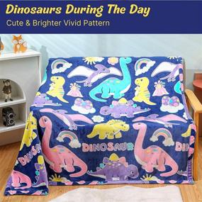 img 4 attached to 🦕 Dinosaur Glow in the Dark Blanket for Kids: Personalized Christmas Gift, Blue Dino Fleece