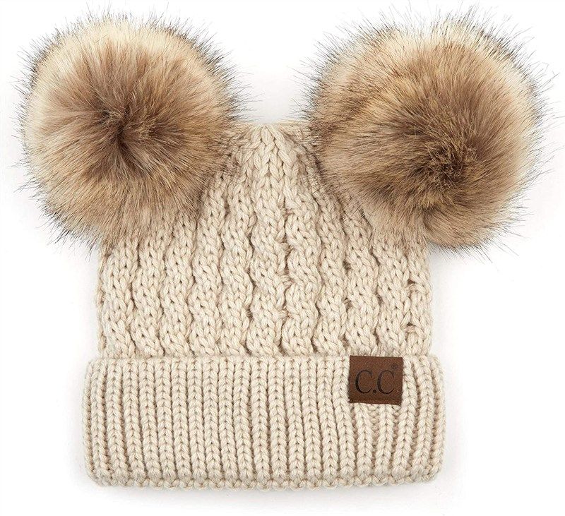 Cable Knit Double Pom Beanie HAT2055