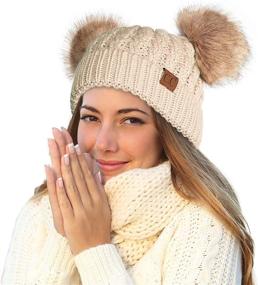 img 4 attached to 🧥 C.C Hatsandscarf Exclusives Cable Knit Double Pom Winter Beanie: Stay Cozy and Stylish with HAT-2055 and HAT-23