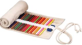img 4 attached to 🎨 Large Capacity Creative Canvas Roll Up Pencil Case: Pen Pencil Pouch Holder with Color Pencils Wrap Stationery Case. Ideal Pencil Organizer for Students, Artists, and Travelers. Perfect Gift! Choose from 36/48/72 Slots (72-Slots, White)
