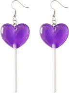 🍭 rostivo cute dangle earrings for women and girls - purple resin heart lollipop earrings logo