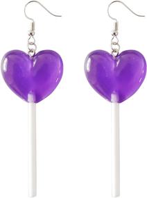 img 1 attached to 🍭 ROSTIVO Cute Dangle Earrings for Women and Girls - Purple Resin Heart Lollipop Earrings