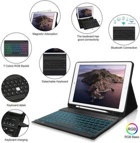 img 3 attached to 💻 iPad Keyboard Case for New iPad 10.2 8th Generation 2020, 7th Gen 2019, iPad Air 3, Pro 10.5" - Slim Protective Smart Cover with Wireless Keyboard, Apple Pencil Holder, 7 Colors RGB Backlit (Black)