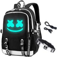 🎒 aithas smile luminous backpack: usb charging port & dj bracelet for students - black, large logo