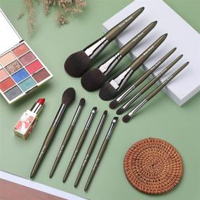 img 2 attached to 💄 Enhance Your Makeup Game with EVRCHGIEA Makeup Brushes Set: Premium Synthetic Brushes for Flawless Application on-the-go (Dark Green 11pcs)