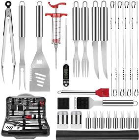 img 4 attached to 🔥 Duerer 32-Piece Stainless Steel BBQ Grill Accessories Set for Outdoor Camping Backyard with Carrying Bag - Grill Tool Set Gifts for Men