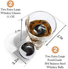 img 1 attached to 🥃 Ultimate Whiskey Stones Gift Set for Men: 2 King-Sized Chilling Stainless-Steel Whiskey Balls, 2 XL Glasses, Slate Stone Coasters, Freezer Pouch & Tongs - Luxury Set in Unique Pine Wood Box