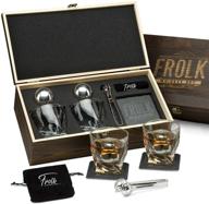 🥃 ultimate whiskey stones gift set for men: 2 king-sized chilling stainless-steel whiskey balls, 2 xl glasses, slate stone coasters, freezer pouch & tongs - luxury set in unique pine wood box logo