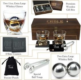 img 3 attached to 🥃 Ultimate Whiskey Stones Gift Set for Men: 2 King-Sized Chilling Stainless-Steel Whiskey Balls, 2 XL Glasses, Slate Stone Coasters, Freezer Pouch & Tongs - Luxury Set in Unique Pine Wood Box