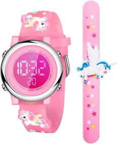 img 4 attached to 🦄 Cute 3D Cartoon Waterproof Unicorn Kids Watch with Silicone Wristband - Digital Toddler Wrist Watch | 7 Color Lights, Alarm & Stopwatch | Perfect Christmas Gift for Girls 3-10 Years