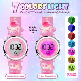 img 2 attached to 🦄 Cute 3D Cartoon Waterproof Unicorn Kids Watch with Silicone Wristband - Digital Toddler Wrist Watch | 7 Color Lights, Alarm & Stopwatch | Perfect Christmas Gift for Girls 3-10 Years