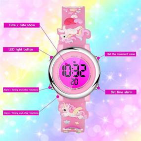 img 3 attached to 🦄 Cute 3D Cartoon Waterproof Unicorn Kids Watch with Silicone Wristband - Digital Toddler Wrist Watch | 7 Color Lights, Alarm & Stopwatch | Perfect Christmas Gift for Girls 3-10 Years
