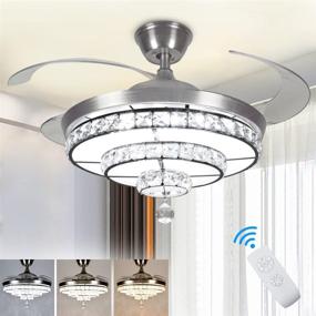 img 4 attached to 💡 DLLT Crystal Ceiling Fan with Light, 36W Modern Ceiling Fan Remote, 3-Blade Retractable LED Fan Chandelier for Living Room, Bedroom, Dining Room, Indoor/Outdoor, Color Changeable 3000K-6000K, Nickel