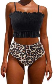 img 4 attached to OMKAGI Bandeau Shirred Swimsuit with High Waist for Women's Swimsuits & Cover Ups