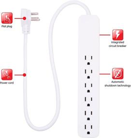 img 3 attached to 💡 GE Pro 6-Outlet Surge Protector 2 Pack - 2 Ft Extension Cord, 620 Joules Power Strip - Flat Plug, Integrated Circuit Breaker - Wall Mount (White, UL Listed)