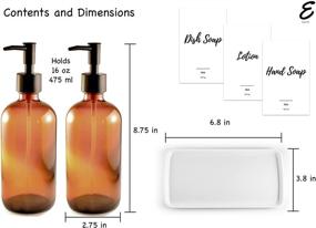 img 2 attached to 🧼 Amber Glass Soap Dispenser Set of 2 - 16oz Bottles with Pump and Melamine Tray. Refillable Dispensers for Hand Soap, Dish Soap, or Lotion in Bathroom/Kitchen. Ideal for SEO!