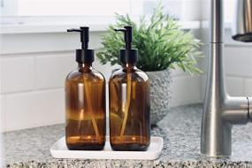 img 1 attached to 🧼 Amber Glass Soap Dispenser Set of 2 - 16oz Bottles with Pump and Melamine Tray. Refillable Dispensers for Hand Soap, Dish Soap, or Lotion in Bathroom/Kitchen. Ideal for SEO!