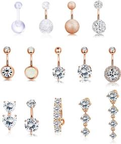 img 2 attached to 💎 Jstyle 14Pcs Belly Button Rings for Women Girls Stainless Steel Reverse Navel Rings Curved Barbell CZ Body Piercing Jewelry 14G