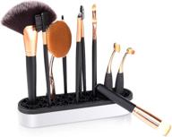 black and white silicone makeup brush holder and beauty tool organizer - portable multifunctional cosmetic storage box, brushes tools storage box, and cosmetic display organizer logo