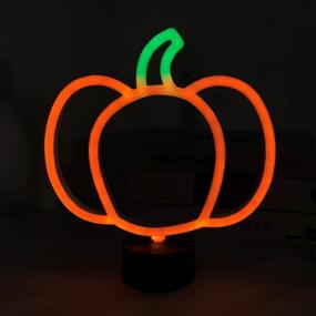 img 3 attached to 🎃 Световой неоновый знак для Хэллоуина в форме тыквы: универсальная настольная лампа для праздничного украшения и создания праздничной атмосферы на вечеринках.