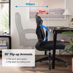 img 1 attached to 💺 Black Ergonomic Office Chair with Flip Up Arms, Lumbar Support, and Adjustable Swivel - Ideal for Home Office