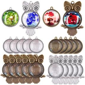 img 4 attached to 🦉 Swpeet 48Pcs Pendant Trays Kit: Owl and Tree Bezel with Glass Cabochons - Perfect for Photo Pendant Craft Jewelry Making