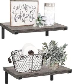 img 4 attached to 🛒 Rustic Gray Wall Mounted Shelves Set of 2 - QEEIG Floating Shelves for Bathroom, Bedroom, Kitchen, Living Room - 15.7" L x 5.8" D (009-40GY)