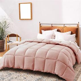 img 4 attached to 🛏️ Pink Queen Size Seersucker Quilted Comforter: Fluffy, All Season, Hypoallergenic & Machine Washable