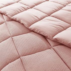 img 3 attached to 🛏️ Pink Queen Size Seersucker Quilted Comforter: Fluffy, All Season, Hypoallergenic & Machine Washable