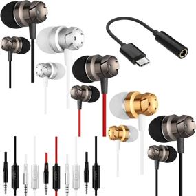img 4 attached to 🎧 5-Pack Earbud Headphones with Remote & Microphone, SourceTon In-Ear Earphones - Stereo Sound, Tangle-Free, for Smartphones, Laptops, Gaming - Fits All 3.5mm Interface Devices w/ 3.5mm to Type C Adapter