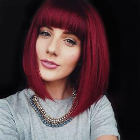 img 3 attached to 🎃 ENTRANCED STYLES Short Bob Wig with Bangs in Burgundy - Wine Red Heat Resistant Synthetic Hair Wig for Women, Perfect for Halloween Cosplay and Bachelorette Parties