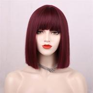 🎃 entranced styles short bob wig with bangs in burgundy - wine red heat resistant synthetic hair wig for women, perfect for halloween cosplay and bachelorette parties logo