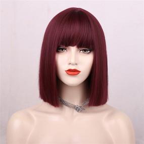 img 4 attached to 🎃 ENTRANCED STYLES Short Bob Wig with Bangs in Burgundy - Wine Red Heat Resistant Synthetic Hair Wig for Women, Perfect for Halloween Cosplay and Bachelorette Parties