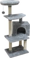 🐱 grey pet furniture activity center - fish&amp;nap cat tree tower condo with sisal scratching posts, jump platform, and play house logo