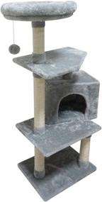 img 3 attached to 🐱 Grey Pet Furniture Activity Center - FISH&amp;NAP Cat Tree Tower Condo with Sisal Scratching Posts, Jump Platform, and Play House