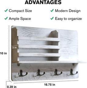 img 2 attached to LivWins - настенный органайзер для почты и ключей с полкой для хранения для прихожей, хранения, гостиной, кухни (в рустикальном белом стиле)