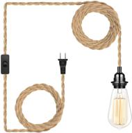 💡 15ft pendant lamp lights with switch cord e26 bulbs socket - industrial plug in hanging light fixture, diy twisted hemp rope overhead lamps for farmhouse bedroom home lighting decors логотип