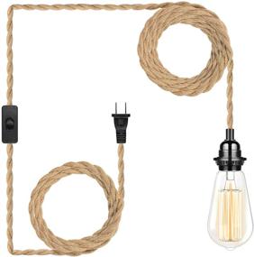 img 2 attached to 💡 15FT Pendant Lamp Lights with Switch Cord E26 Bulbs Socket - Industrial Plug in Hanging Light Fixture, DIY Twisted Hemp Rope Overhead Lamps for Farmhouse Bedroom Home Lighting Decors