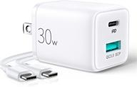 ⚡️ high-speed usb c charger: 30w pd3.0 mini fast gan+ wall charger with pps & dual ports - compatible with macbook air, iphone 13, ipads, samsung & more! includes 3.3ft c-c cable logo