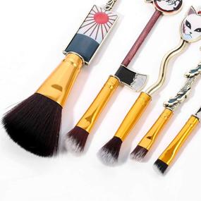 img 3 attached to 🔥 Coshine Demon Slayer Makeup Brush Set: Kamado Tanjirou Cosplay Metal Brushes for Eyeshadow, Concealer, Foundation, and Blusher - 5pcs Anime Inspired