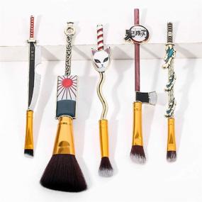 img 1 attached to 🔥 Coshine Demon Slayer Makeup Brush Set: Kamado Tanjirou Cosplay Metal Brushes for Eyeshadow, Concealer, Foundation, and Blusher - 5pcs Anime Inspired