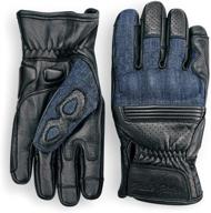 indie ridge denim & leather motorcycle gloves (black) with mobile phone touchscreen - large size logo