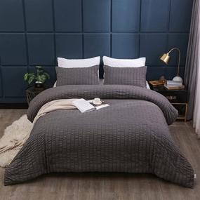 img 4 attached to 🛏️ LuckyBull Seersucker Comforter Set - Full Size 3-Piece Bedding Set in Soft Washed Microfiber for All Seasons - Grey, 79''x90''